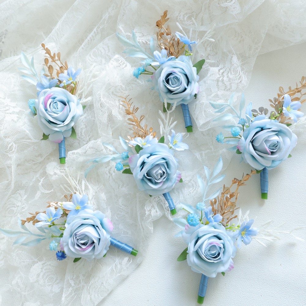 Men'S Grooming For Wedding - Ramillete de muñeca azul y flor